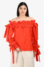Sara Roka Red Ruffled Off Shoulder 'Nikita' Top Size 40