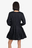 Aje Black Cotton Ruched V-Neck Long Sleeve Dress Size 12