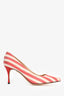 Sergio Rossi Red/White Striped Woven Fabric Heels Size 36