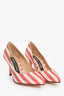 Sergio Rossi Red/White Striped Woven Fabric Heels Size 36