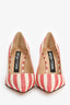 Sergio Rossi Red/White Striped Woven Fabric Heels Size 36
