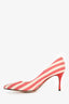 Sergio Rossi Red/White Striped Woven Fabric Heels Size 36