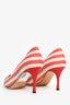 Sergio Rossi Red/White Striped Woven Fabric Heels Size 36