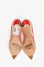 Sergio Rossi Red/White Striped Woven Fabric Heels Size 36