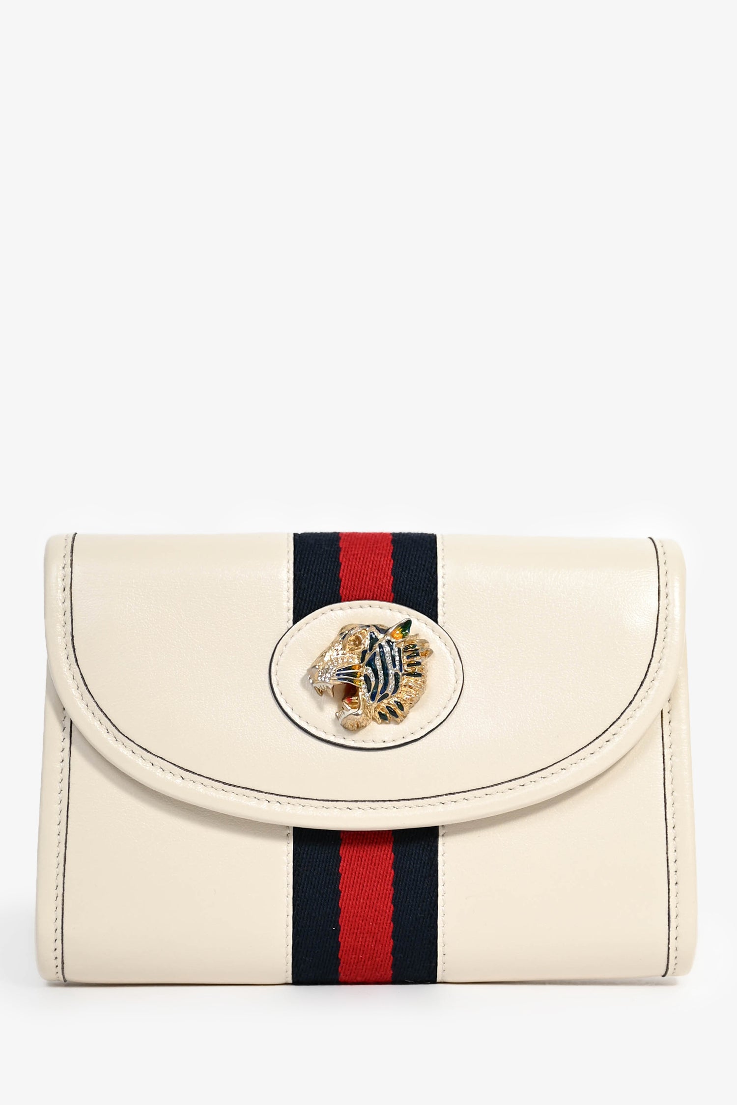 Gucci Cream Leather Web Mini Rajah Clutch with Chain – Mine & Yours