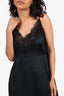 Amanda Uprichard Black Satin Lace V-Neck Mini Dress Size M