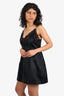 Amanda Uprichard Black Satin Lace V-Neck Mini Dress Size M