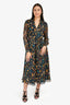 Equipment Black Floral Long Sleeve Wrap Dress Size 6