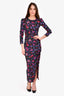 Veronica Beard Black/Purple Floral Long Sleeve Rouched Maxi Dress Size 2