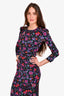 Veronica Beard Black/Purple Floral Long Sleeve Rouched Maxi Dress Size 2