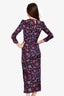 Veronica Beard Black/Purple Floral Long Sleeve Rouched Maxi Dress Size 2