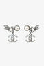 Pre-loved Chanel™ Silver Tone Crystal Pearl CC Leaf Earrings