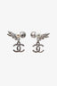 Pre-loved Chanel™ Silver Tone Crystal Pearl CC Leaf Earrings