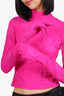 Balenciaga Hot Pink Floral Lace Mock Neck Top with Detachable Gloves Size 34