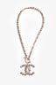 Pre-Loved Chanel™ 2017 Silver Toned Grey Crystal CC Toggle Necklace
