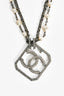 Pre-Loved Chanel™ 2017 Gunmetal Chain/Pearl Station Necklace with Large Crystal CC Pendant
