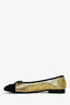 Pre-Loved Chanel™ Gold/Black Leather CC Cap Toe Ballet Flats Size 37.5