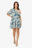 Rhode Blue/White Printed Cotton One Shoulder Belted Mini Dress Size XS