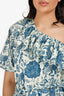 Rhode Blue/White Printed Cotton One Shoulder Belted Mini Dress Size XS