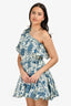 Rhode Blue/White Printed Cotton One Shoulder Belted Mini Dress Size XS