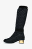 Pre-Loved Chanel™ 2021 Black/ Gold Quilted Nylon Rain Boots Size 37