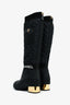 Pre-Loved Chanel™ 2021 Black/ Gold Quilted Nylon Rain Boots Size 37