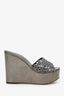 Sergio Rossi Grey Metallic Crystal Embellished Wedges Size 38