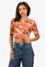 Ganni Brown/Cream Floral Print Cropped Top Size 38