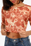 Ganni Brown/Cream Floral Print Cropped Top Size 38