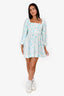 Ganni White/Blue Floral Printed Off Shoulder Long Sleeve Mini Dress Est. Size S