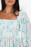 Ganni White/Blue Floral Printed Off Shoulder Long Sleeve Mini Dress Est. Size S