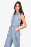 Pinko Blue Floral Emobroidered Sleeveless Belted Jumpsuit Size 2