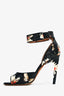 Givenchy Black Leather Floral Ankle Strap Peep Heels Size 37