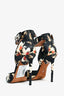 Givenchy Black Leather Floral Ankle Strap Peep Heels Size 37