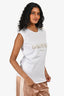 Balmain White Cotton Logo Sleeveless Top w/ Gold Buttons Size 36