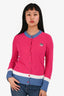 Kenzo Pink Cotton Knit Cardigan with Blue & White Stripes Size S