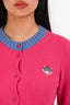 Kenzo Pink Cotton Knit Cardigan with Blue & White Stripes Size S