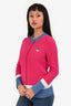 Kenzo Pink Cotton Knit Cardigan with Blue & White Stripes Size S