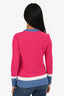 Kenzo Pink Cotton Knit Cardigan with Blue & White Stripes Size S