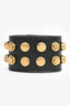 Saint Laurent Black Leather Gold Studded Cuff Bracelet