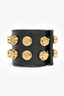 Saint Laurent Black Leather Gold Studded Cuff Bracelet