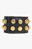 Saint Laurent Black Leather Gold Studded Cuff Bracelet