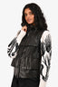 Diane Von Furstenberg Black Leather Ruffled Zip Vest Size S