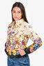 Moncler Cream Floral Thin Zip-Up Puff Jacket Size 0