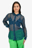 Equipment Black/Green/Blue Printed Sheer Button Down Size L