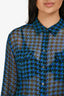 Equipment Black/Green/Blue Printed Sheer Button Down Size L