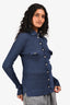Pre-Loved Chanel™ Blue Wool/Silk Knit CC Buttoned Down Top Est. Size S