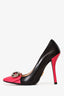 Prada Black/Pink Leather Button Pumps Size 36