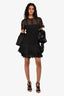 Jonathan Simkhai Black Mesh Eyelet Detailed Short Sleeve Mini Dress Size 6