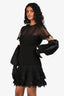 Jonathan Simkhai Black Mesh Eyelet Detailed Short Sleeve Mini Dress Size 6